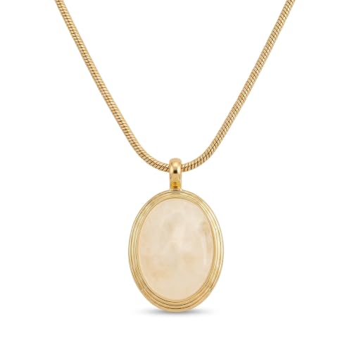 Sonateomber Gold Stone Pendant Necklace for Women, Chunky Statement Dainty Heart Oval Natural Gemstone Dangle Necklaces Wedding Prom Accessories Fashion Jewelry Gift - color: White