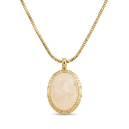 Sonateomber Gold Stone Pendant Necklace for Women, Chunky Statement Dainty Heart Oval Natural Gemstone Dangle Necklaces Wedding Prom Accessories Fashion Jewelry Gift - color: White