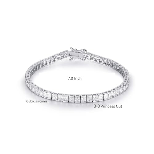 14K White Gold Plated 3.0mm Bracelet Classic Hypoallergenic Cubic Zirconia Tennis Bracelet for Women 6.0-8.5 Inch - size: 7 Inch