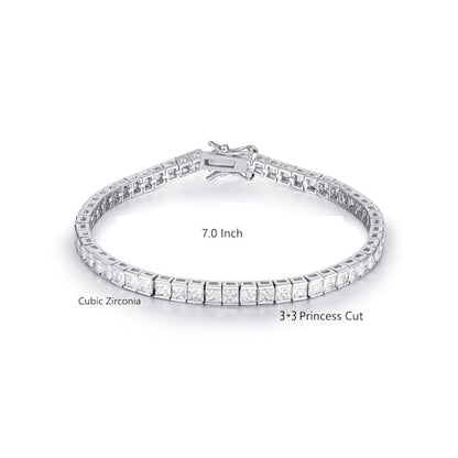 14K White Gold Plated 3.0mm Bracelet Classic Hypoallergenic Cubic Zirconia Tennis Bracelet for Women 6.0-8.5 Inch - size: 7 Inch