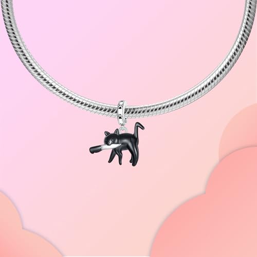 Family Love Mother Daughter Grandma Charm 925 Sterling Silver fits Bracelets Necklace Pendant Bead Charms Jewelry Gift for Women Family Friends - color: Black Cat Charm
