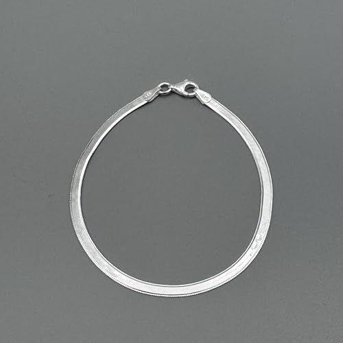 925 Sterling Silver Herringbone Bracelet for Women 3mm – Flat Snake Chain