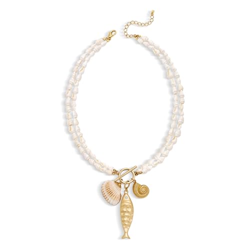 Shell Necklaces for Women Trend Boho Scarf Necklaces Ocean Mermaid Conch Seashell Necklace Summer Gold Fish Necklace Fashion Beach Jewelry - color: Shell fish beaded necklace