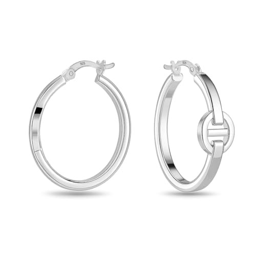 LeCalla 925 Sterling Silver Hoop Earrings | Lightweight Click-Top Gold Plated Anchor Infinity Earrings for Women - color: Anchor Silver