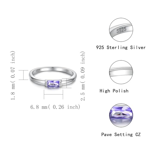 Sariel Birthstone Rings Jewelry 925 Sterling Silver Colorful Stackable Promise Ring for Women Wife Girlfriend Mom - color: February