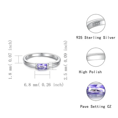 Sariel Birthstone Rings Jewelry 925 Sterling Silver Colorful Stackable Promise Ring for Women Wife Girlfriend Mom - color: February