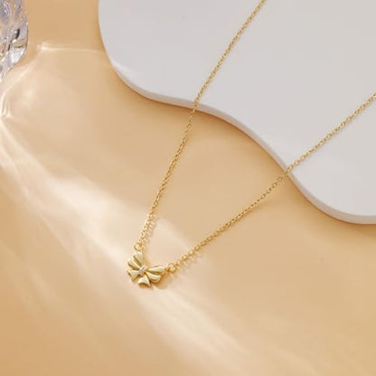 Thaivor Necklace for Women Dainty Bow Necklace 14K Gold Plated Cute Choker Small Pendant Charm Necklaces Teen Gift Trendy Stuff Personalized Jewelry Gifts - color: Gold-Cable-3
