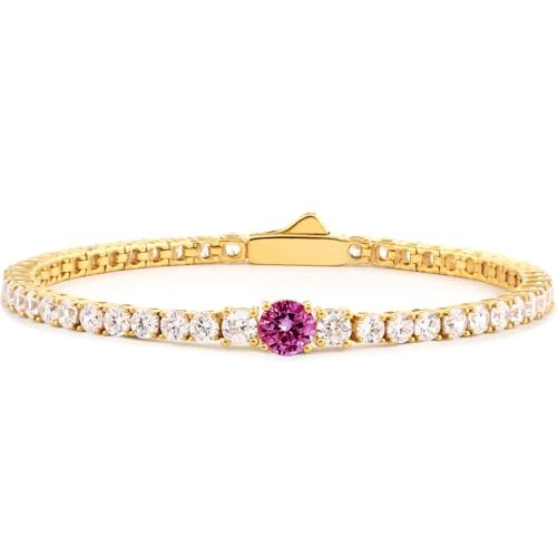 STORYJEWELLERY Birthstone Bracelets for Women, Tennis Bracelets for Women, Gold Plated Cubic Zirconia Bracelet, Lab-Grown Birthstone Jewelry - color: 07. July, size: Length 6.5"