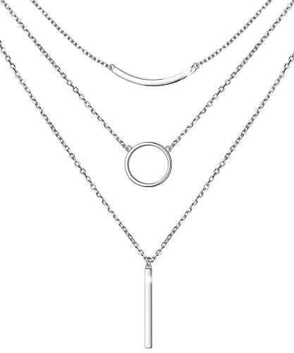 Sterling Silver Dainty Bead Layered Long Lariat Choker Necklaces for Women Boho - style: Bar Circle Multi
