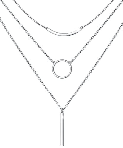 Sterling Silver Dainty Bead Layered Long Lariat Choker Necklaces for Women Boho - style: Bar Circle Multi