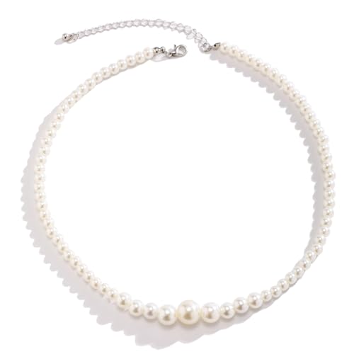 Gold/Silver Pearl Necklace for Men Faux Pearl Choker Necklace Beaded Adjustable Chain Gothic Chunky Beaded Statement Hip Hop Rock Party Festival Collar para Hombre Fashion Jewelry Gift for Men - style: Style-D
