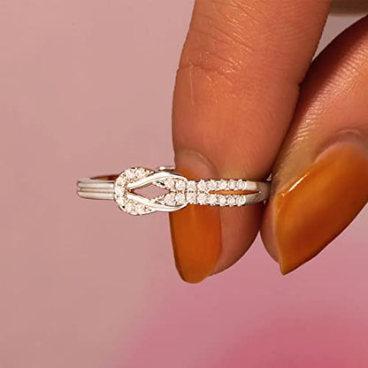 OOOPEL Sterling Silver Adjustable Ring S925 Silver Rings for Women Cubic Zirconia Twist Love Knot Dainty Ring Silver Minimalist Open Finger Rings Silver Thumb Sterling Silver Ring - color: To My Daughter,link ring