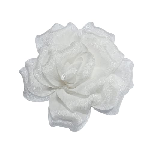 Flash Camellia Flower Brooch Pin for Women Men Elegant Texture Fabric Dahlia Rose Floral Brooches Lapel Pins Dainty Wedding Holiday Party Costume Dress Accessories Jewelry - color: White