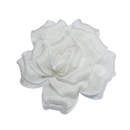 Flash Camellia Flower Brooch Pin for Women Men Elegant Texture Fabric Dahlia Rose Floral Brooches Lapel Pins Dainty Wedding Holiday Party Costume Dress Accessories Jewelry - color: White