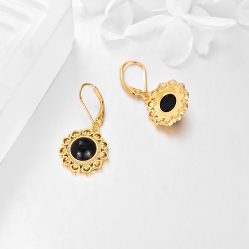 Sterling Silver Black Onyx Earrings for Women 18K Yellow Gold Plated Jewelry Gifts - style: Filigree Round