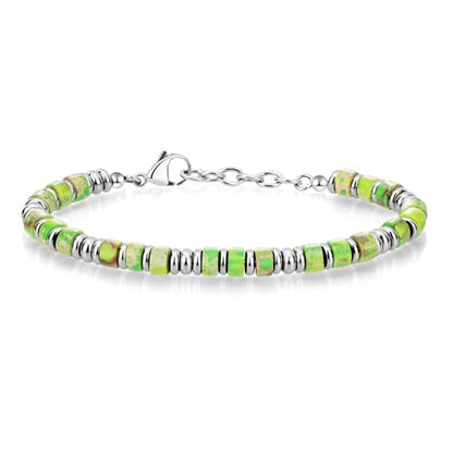 SIUMAL Mens Bracelet, Boho Stainless Steel Bracelets for Men, Beaded Bracelets, Jewelry Gifts for Husband, Father, Friends - color: Emerald Green