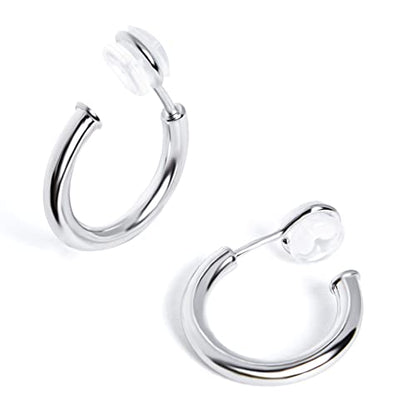 Clip on Earrings for Women, 14K Real Gold Plated Non Pierced Hoop, Clip on Hoops for Non Pierced Ears Gold and White Gold - color: 20mm Hoop White Gold