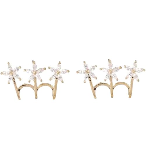 Gold Flower CZ Crawler Earrings for Women, 3-Petal Crystal Stud Climber Earrings, Elegant Geometric Line Ear Jewelry