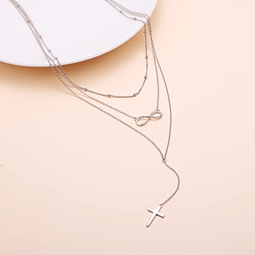 Sterling Silver Dainty Bead Layered Long Lariat Choker Necklaces for Women Boho - style: Cross-infinity