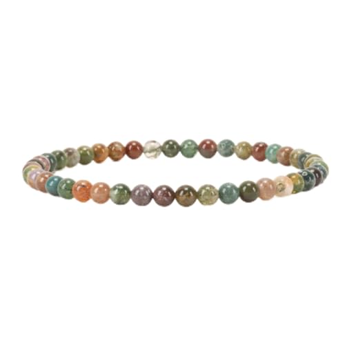 Cherry Tree Collection Gemstone Beaded Bracelets For Women and Men – Promotes Protection, Courage, Focus, Balance & Luck – Available in S, M, L with 4mm Round Beads - color: Indian Agate, size: Medium