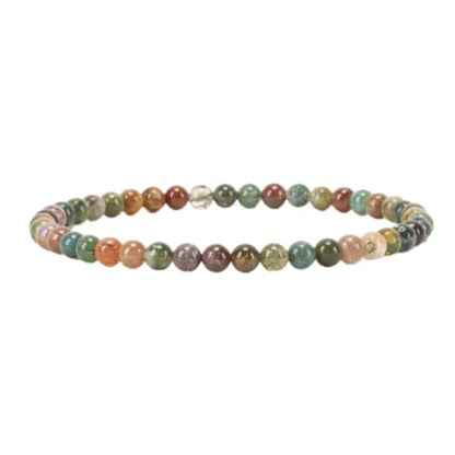 Cherry Tree Collection Gemstone Beaded Bracelets For Women and Men – Promotes Protection, Courage, Focus, Balance & Luck – Available in S, M, L with 4mm Round Beads - color: Indian Agate, size: Medium