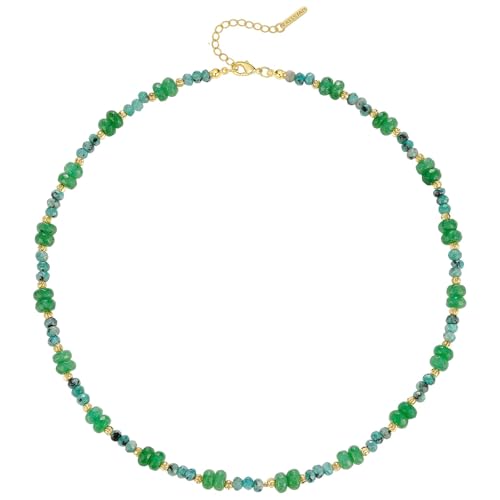 KissYan Beaded Choker Necklace for Women, Colorful Natural Gemstones Pearl Choker 14K Gold Plated Pendant Healing Crystal Necklace Handmade Stone Jewelry Gift | 14K Gold Plated Pendant Necklaces, Natural Gemstones Pearl Choker, Healing Crystal Chain, Hand