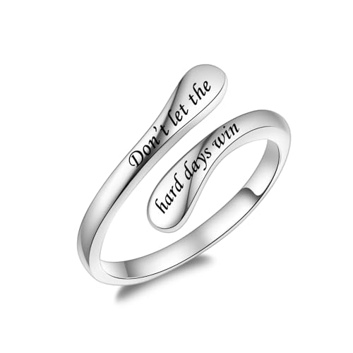 Fookduoduo 925 Sterling Silver Ring Inspirational Jewelry adjustable Wrap Open Rings for Women - style: Don’t let the hard days win