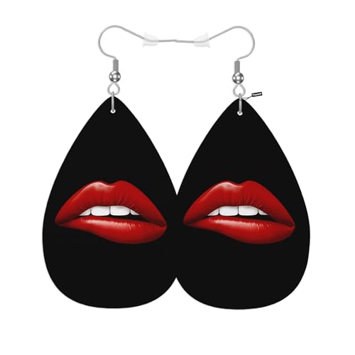 Red Lips Fashion Faux Leather Earrings Beautiful Woman Sexy Red Lip White Teeth Wedding Teardrop Earrings Jewelry For Women Friends Bridal - color: Red Lips