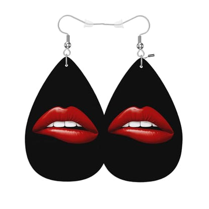Red Lips Fashion Faux Leather Earrings Beautiful Woman Sexy Red Lip White Teeth Wedding Teardrop Earrings Jewelry For Women Friends Bridal - color: Red Lips