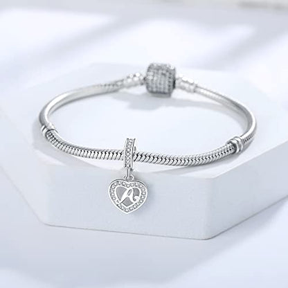 925 Sterling Silver Letter Charms A~Z Alphabet Charm Letter Beads fit Pandora European Bracelets fit Wife Mom Christmas Birthday Gift - color: M