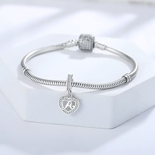 925 Sterling Silver Letter Charms A~Z Alphabet Charm Letter Beads fit Pandora European Bracelets fit Wife Mom Christmas Birthday Gift - color: V