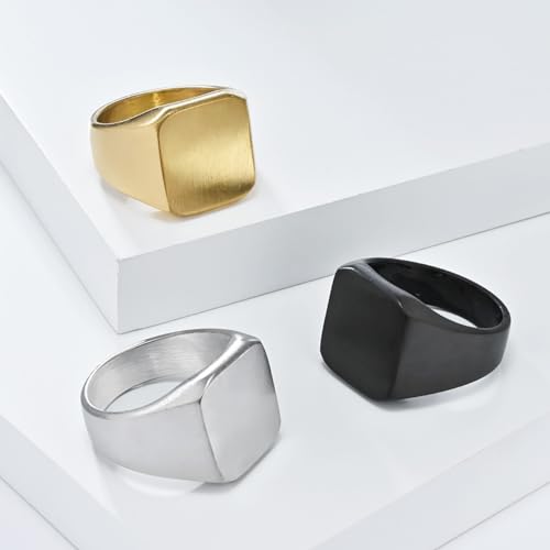 Nanafast Men's Brushed Rings Stainless Steel Square Signet Rings for Men, Chunky Signet Statement Rings, Father's Day Gift for Father Husband