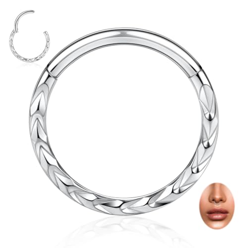 PEAKLINK 16G Arrow Nose Hoop Ring Conch Helix Cartilage Earring Hinged Segment Seamless Clicker Ring Surgical Steel Septum Jewelry Rook Daith Lip Tragus Piercing Jewelry for Women Men - color: Front Arrow,Silver