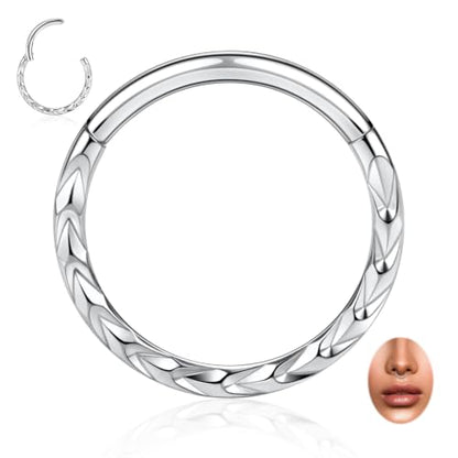 PEAKLINK 16G Arrow Nose Hoop Ring Conch Helix Cartilage Earring Hinged Segment Seamless Clicker Ring Surgical Steel Septum Jewelry Rook Daith Lip Tragus Piercing Jewelry for Women Men - color: Front Arrow,Silver