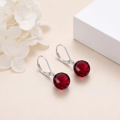 Pearl Leverback Earrings for Women Dangle Round Gemstone Earrings Birthstone Jewelry Gift Anniversary for Her - color: 01 January birthstone
