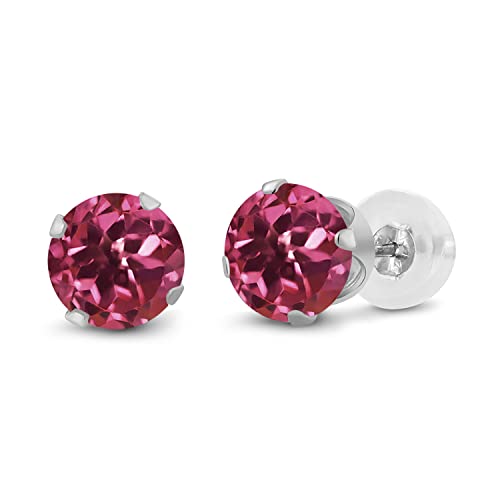 Gem Stone King 14K Gold Gemstone Birthstone Stud Earrings For Women Men | 4MM Round Cut | Solitaire Gold Studs with Secure Backs | Fine Jewelry for Her Him Mom Dad Wife - color: Pink Tourmaline-October