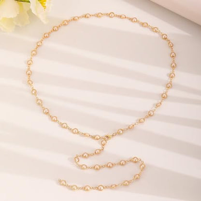 Rainbow Beaded Lariat Necklace for Women Boho Colorful Adjustable Jewelry Lightweight Dainty Chain for Everyday Vacation Wear - color: White CZ