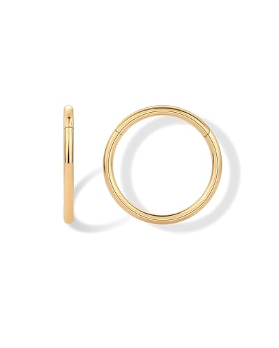 PAVOI Clicker Hoop Earrings for Women & Men, 14K Gold Plated Hinged Huggies | Hypoallergenic Titanium Piercing Earrings, Piercing Jewelry Cartilage Helix Nose Ring Tragus Rook Septum 16-18-20 Gauges - color: Yellow Gold, size: 18 Gauge 10mm