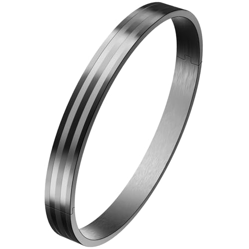 18K Gold Plated Bracelet Love Bangles for Women, 6.7in / 7.1in | Stainless steel, Waterproof & Non tarnish. Elegant & Shining. Verstaile for daily wear, perfect for stacking. Ideal Gift. - color: Black-7.1in