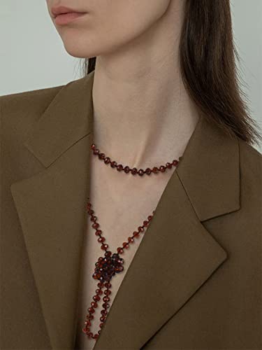 Firstmeet Fashion Beads Rope Knot Long Beaded Necklace Versatile 60" Strand Costume Jewelry for Women - color: Dark Brown