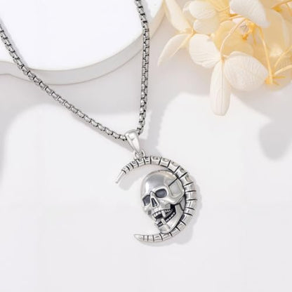 Sterling Silver Halloween Necklace Gothic Jewelry Gifts for Women Men - style: Skull