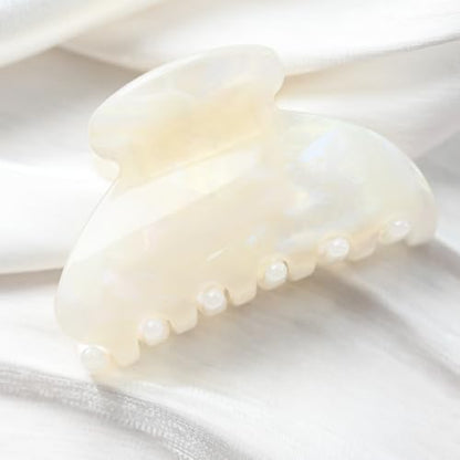 Handmade Celluloid Acetate French Design Barrettes Tortoise Shell Claws Hair Claw Luxury Fashion Accessories Hair Clip for Women (jade white) - color: jade white