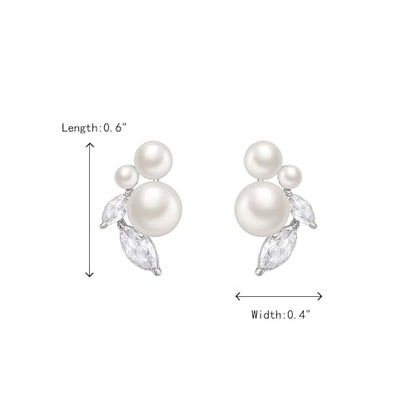 Crysdue Clip On Simulated Pearl Earrings, Sparkle Cubic Zirconia Stud Earring Wedding Jewelry for Women Brides Bridesmaid Silver