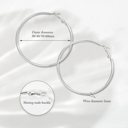 4 Pairs Silver Gold Hoop Earrings for Women | 14K Gold Plated Hoop Earrings Set Hypoallergenic Earring Lightweight Dangle Earrings Set - color: 1 Pair Silver-30mm