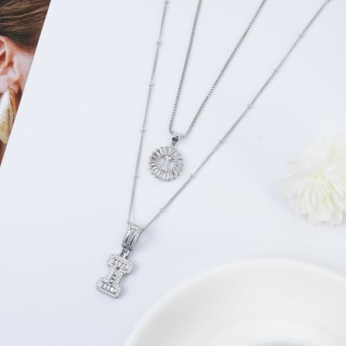 14K Gold Plated Alphabet Necklace Cubic Zirconia Letter Pendant, Personalized Name Jewelry Gift for Women, Customizable A-Z, Birthday/Mothers Day Gifts for Womens - color: White Gold, style: Style-I