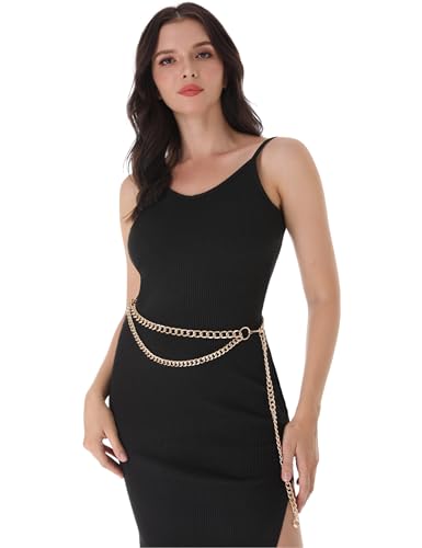FAN&LOUIS Gold Waist Chain Belt for Women Dresses Metal Link Dangling Cinturones De Mujer - size: XXL:Fits waist size 55