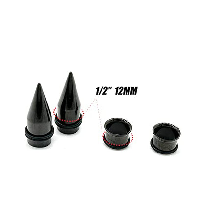 HEKEUOR 4 Piece 316l Steel Tapers and Tunnels Ear Stretching Kit Gauges Gauging Plugs Choose 1g 7/16 1/2 9/16 00g-14g - style: 1/2"(12mm) Black