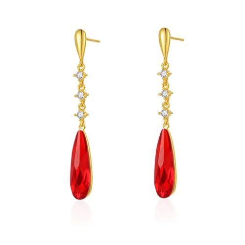 VONSSY Austrian Crystal Teardrop Drop Dangle Earrings Gold Plated Silver Post Zircon Gemstone Jewelry Gift for Woman Girlfriend Mom Wife - color: Red