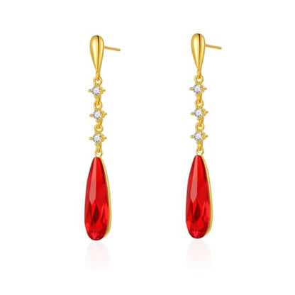 VONSSY Austrian Crystal Teardrop Drop Dangle Earrings Gold Plated Silver Post Zircon Gemstone Jewelry Gift for Woman Girlfriend Mom Wife - color: Red