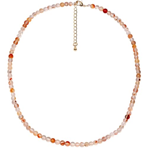 Simple 4mm Gemstones and Crystals Choker Necklace Unisex 16"-18" | Necklaces for Women Men, Adjustable, 40-45 cm Chain Length, Handmade, Spiritual Gemstones, Positive Energy, Daily Wear - style: Red Flower Agate